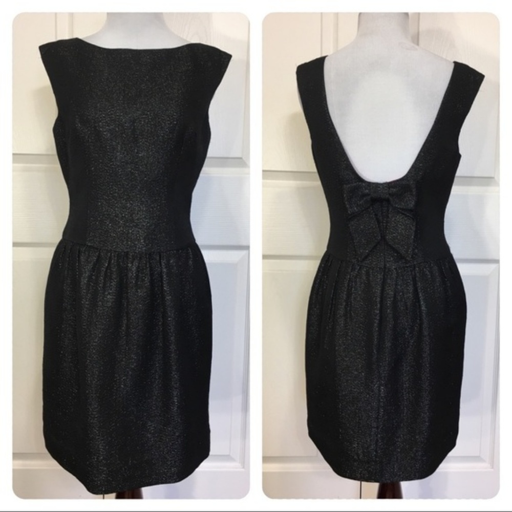 MILLY metallic shimmer little black dress bow back
